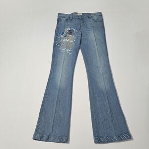 Antik Denim Jeans Dragon Embroidered Light Wash Flare Women's Jeans Sz 29